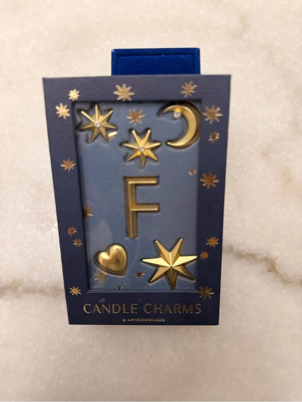 Anthropologie Gold Star Moon & Letter Initial F Monogram Candle Charms